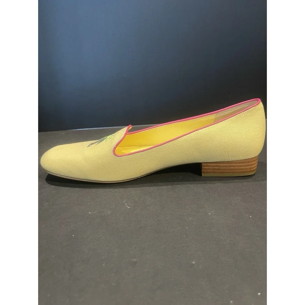 Vintage Pappagallo Overtime Yellow LinenFabric Woven Slip On Low Heel Sz 8.5 EUC